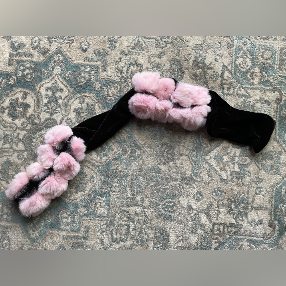 Black Velvet Muff with Pink Velvet Pom Poms